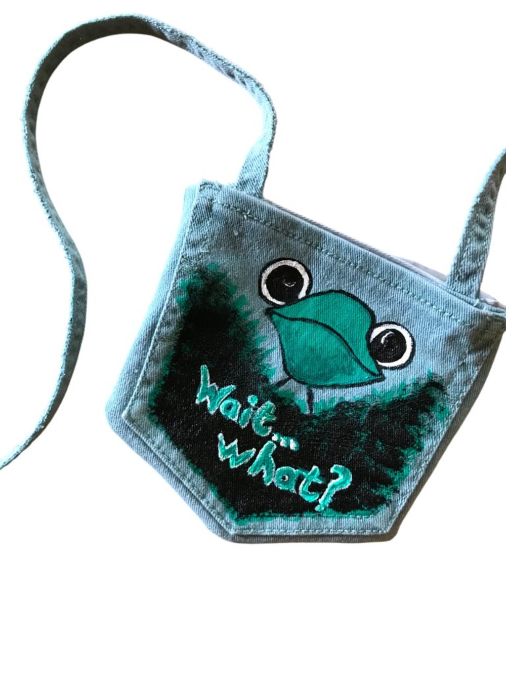 Handmade Crossbody Bag, Recycled Denim Cell Phone Holder, Whimsical Frog Purse